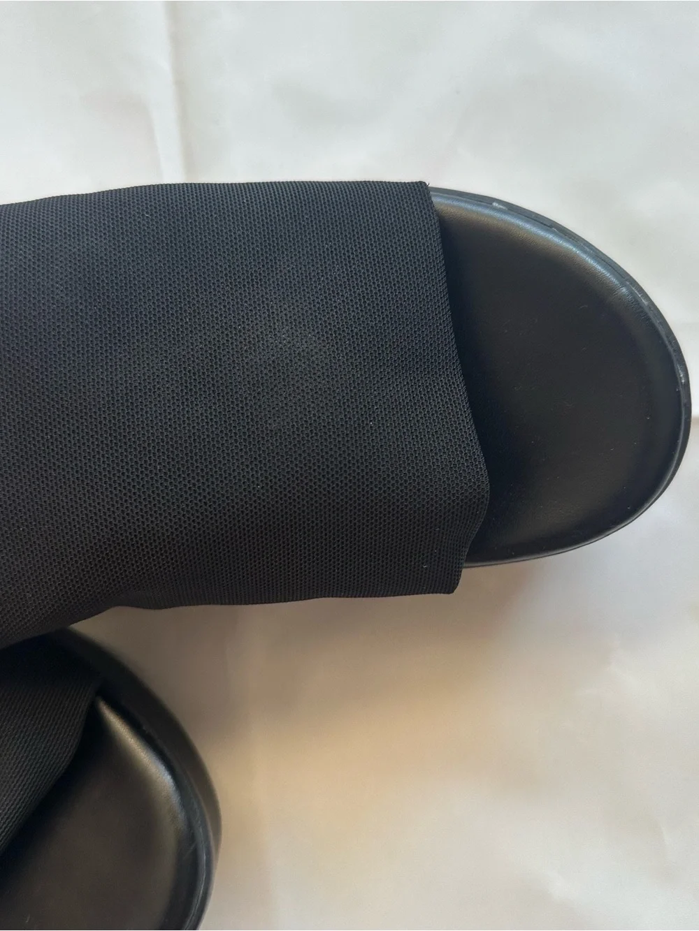 Brash black platform slide sandals, size 7